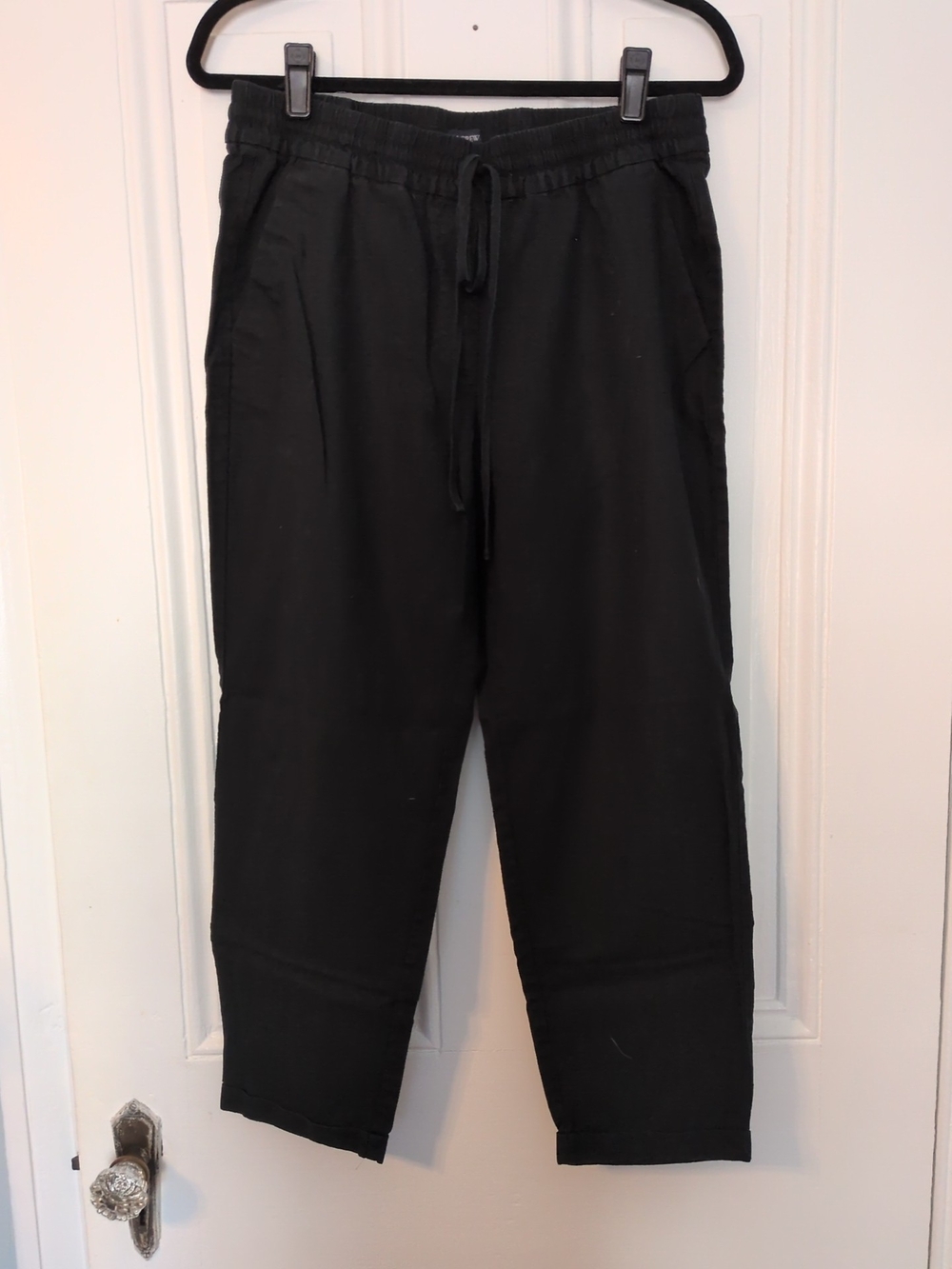 Women's J. Crew Black Cropped Drawstring Linen Cotton Blend Joggers Size 10